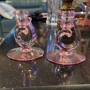 Vintage Set of 2 Fostoria No. 2630 Century Candlesticks in Pink